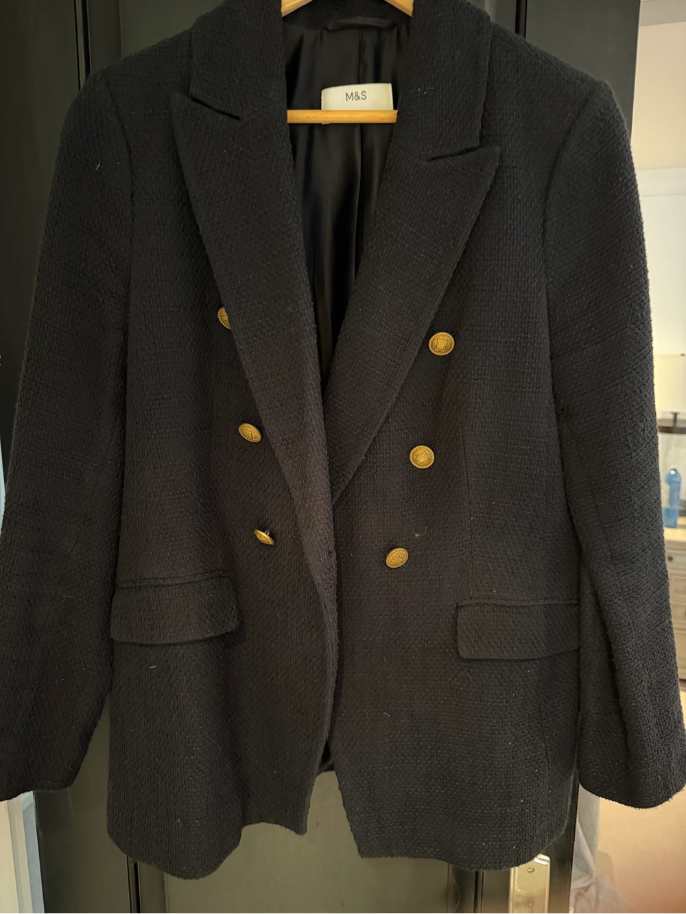 Marks & Spencer Black Double-Breasted Blazer with Gold Buttons